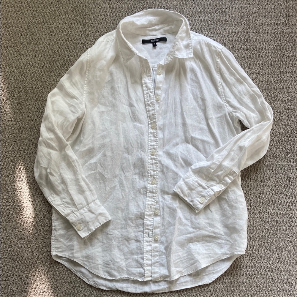 Quince white linen long sleeve button down